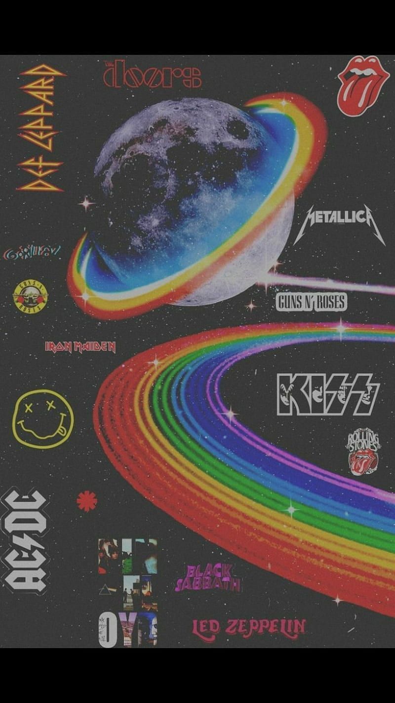 A collage of rock band logos and the earth - Gay, pansexual, LGBT