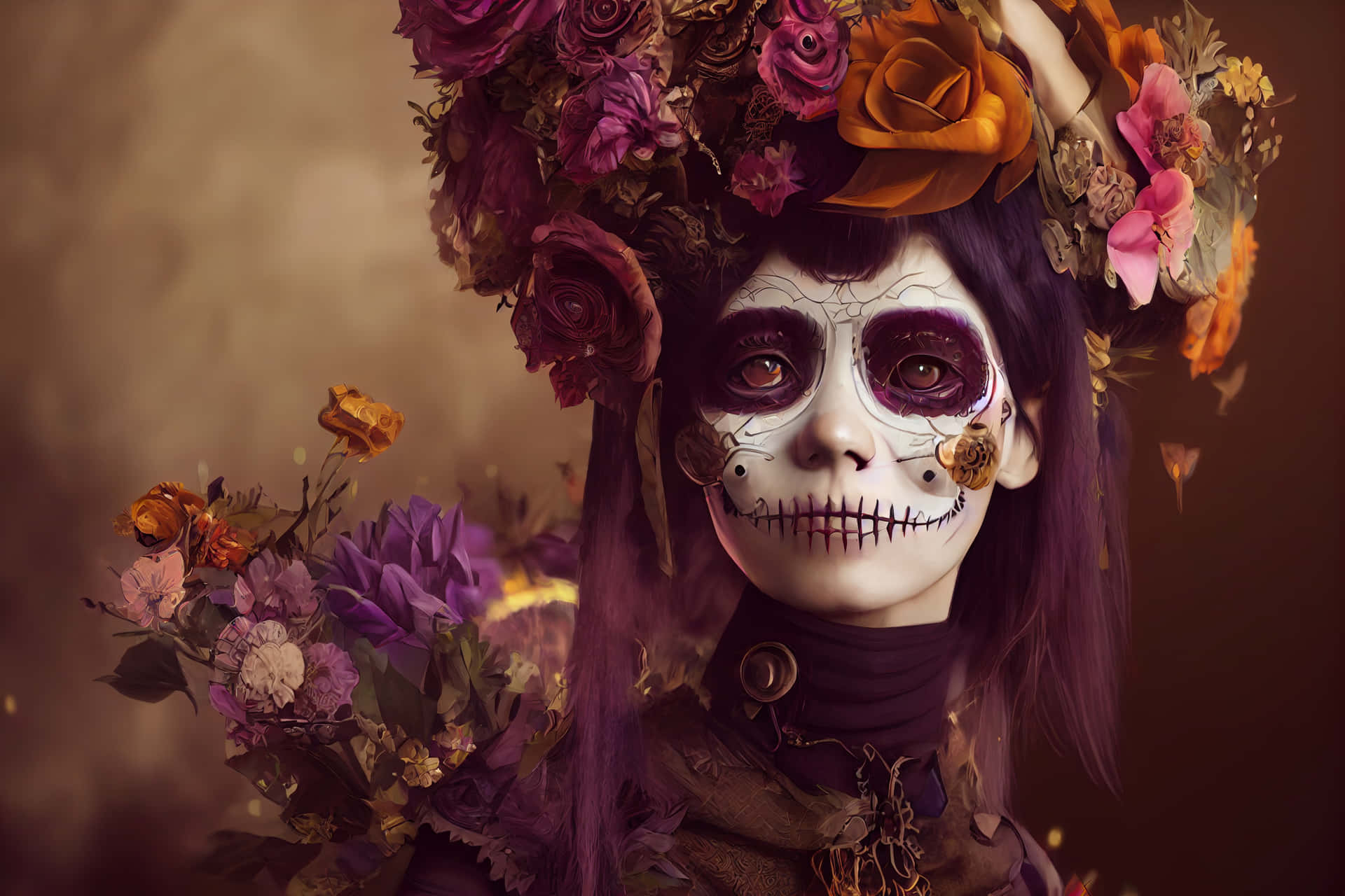 A woman with an elaborate skull makeup - Mexico