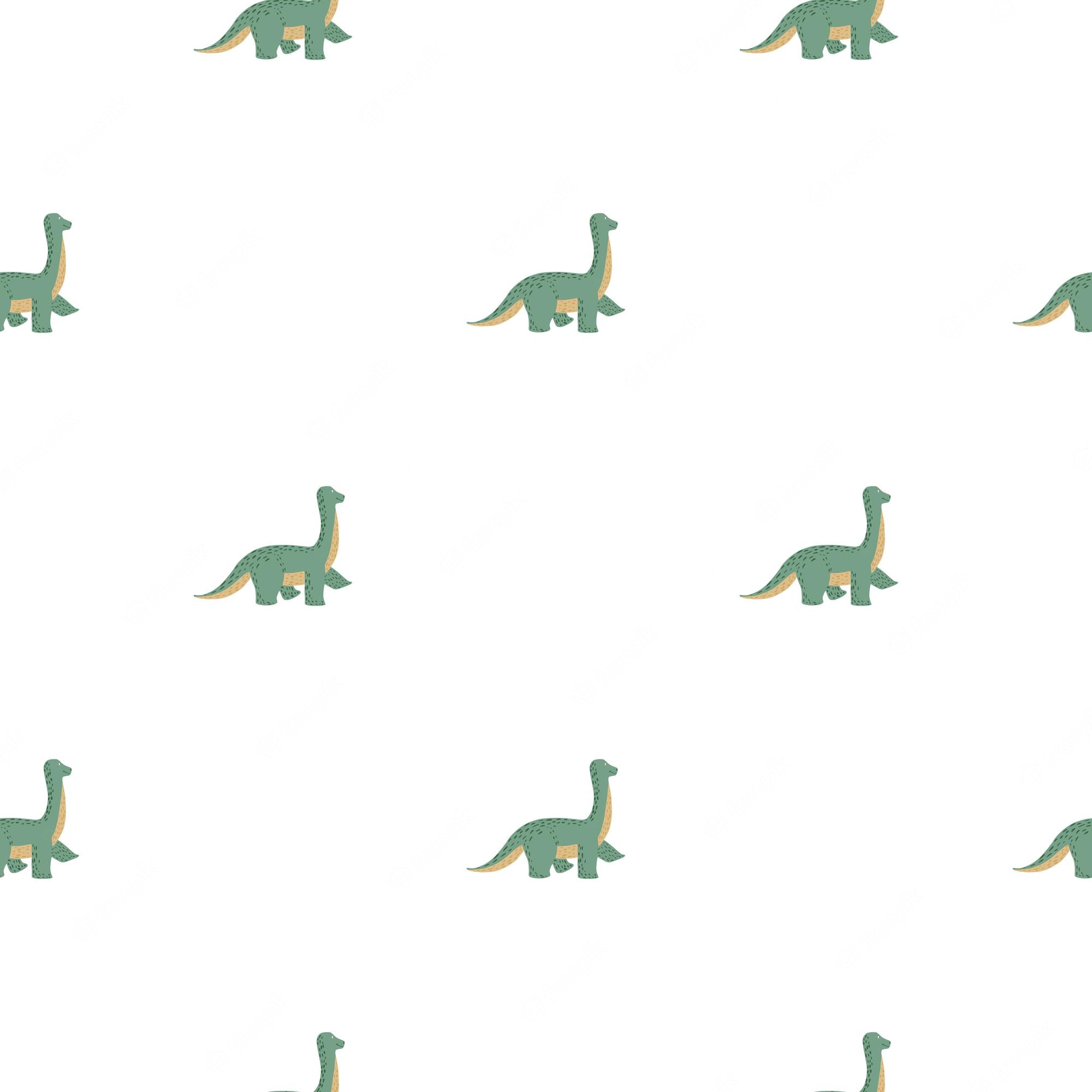 A pattern of green and yellow baby dinosaurs on a white background - Dinosaur
