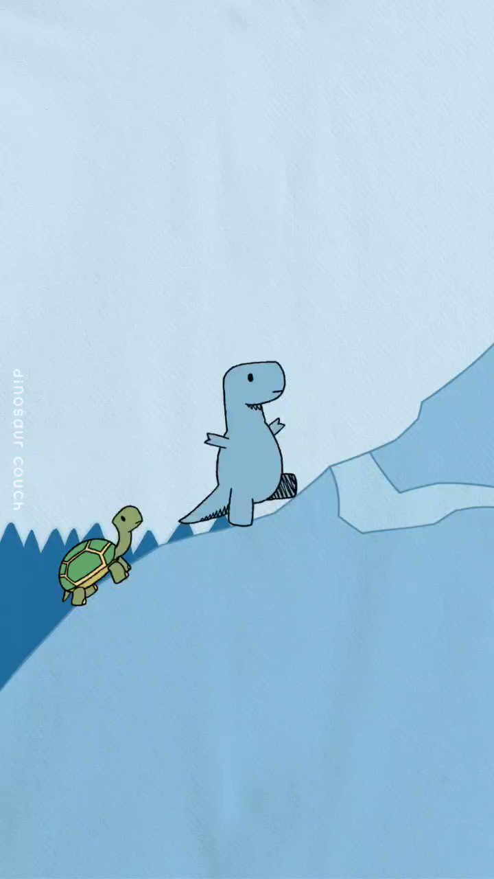A cartoon dinosaur is walking on top of the snow - Dinosaur