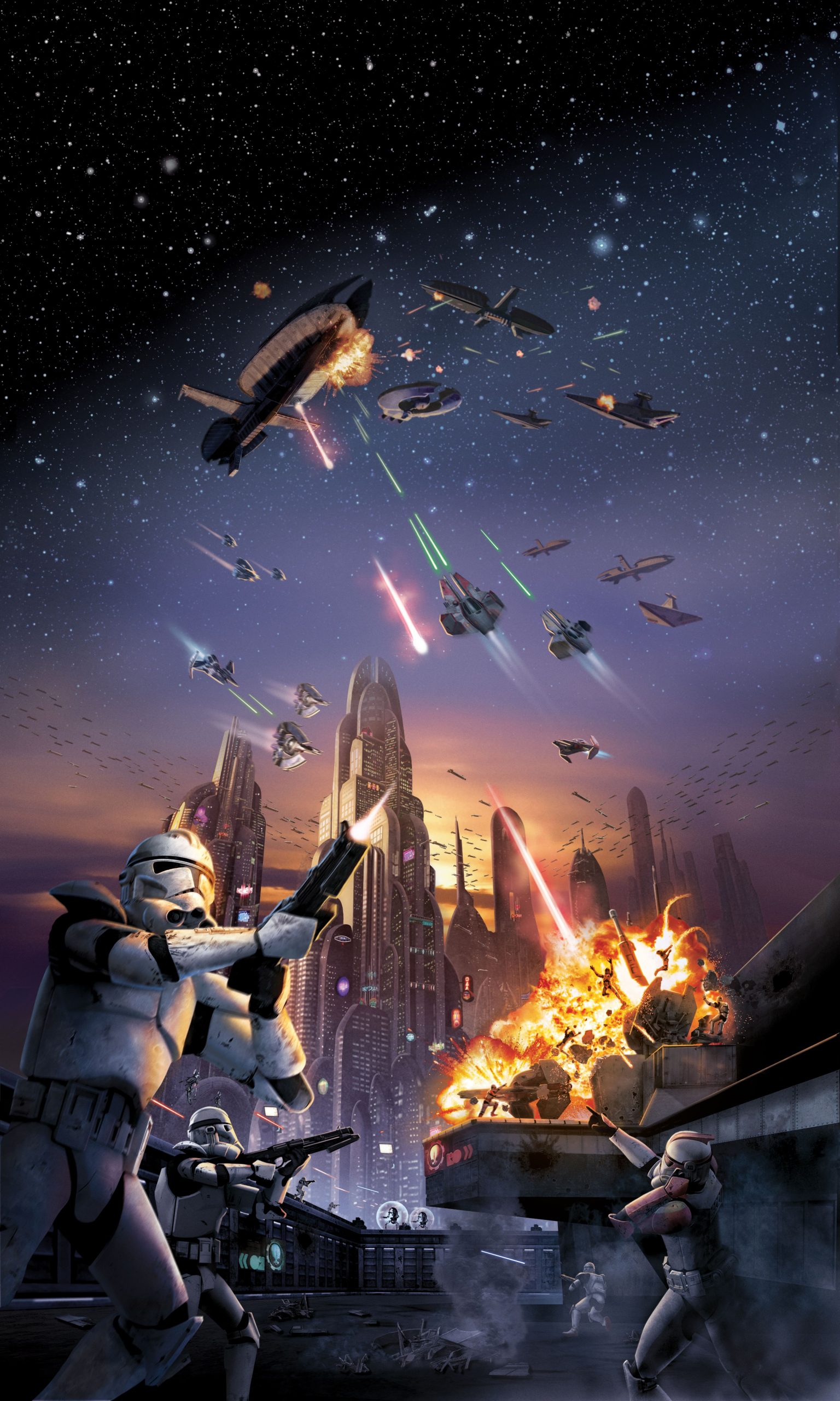 A poster of star wars with soldiers and planes - Star Wars