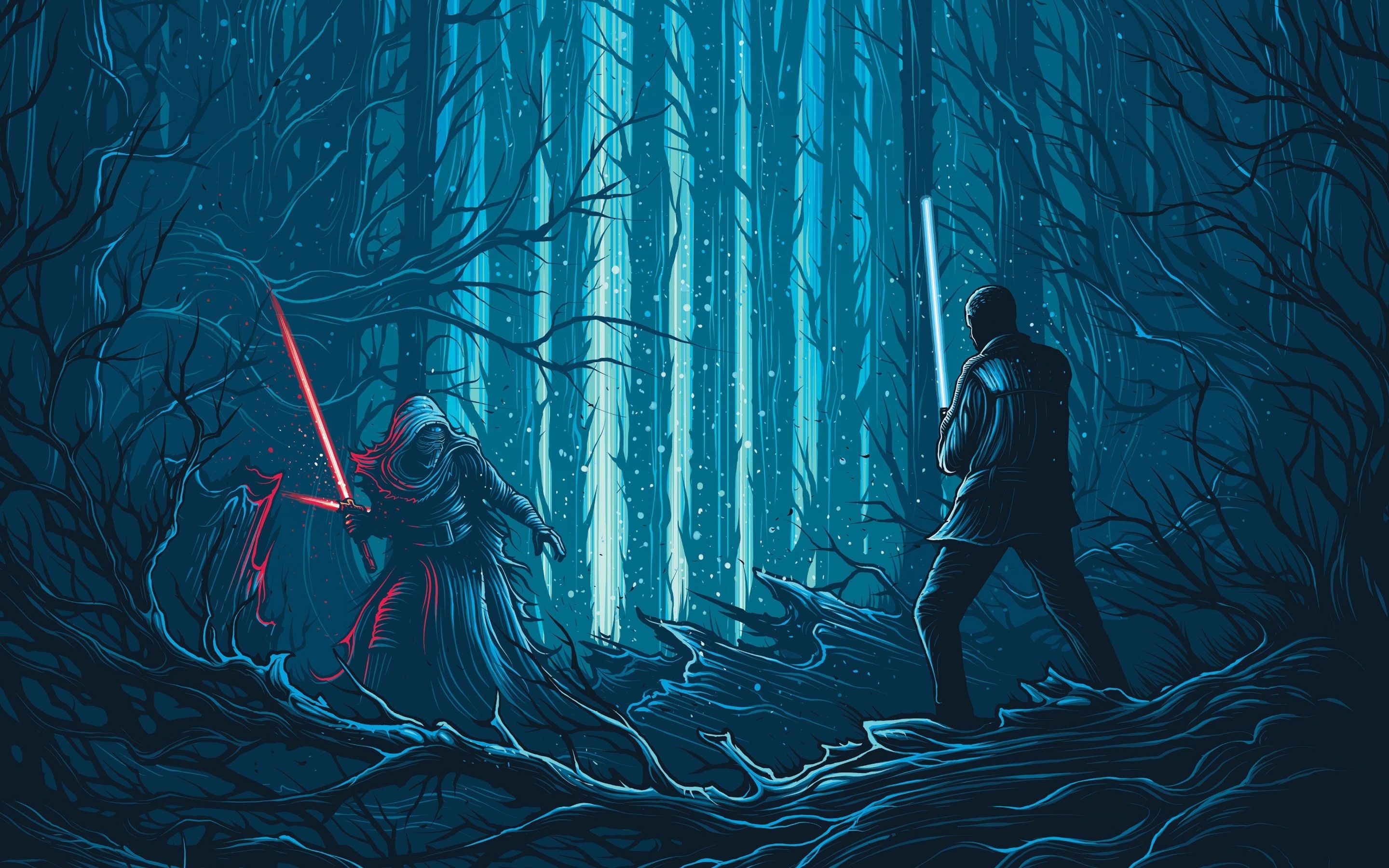 A poster of two people in the woods - Star Wars