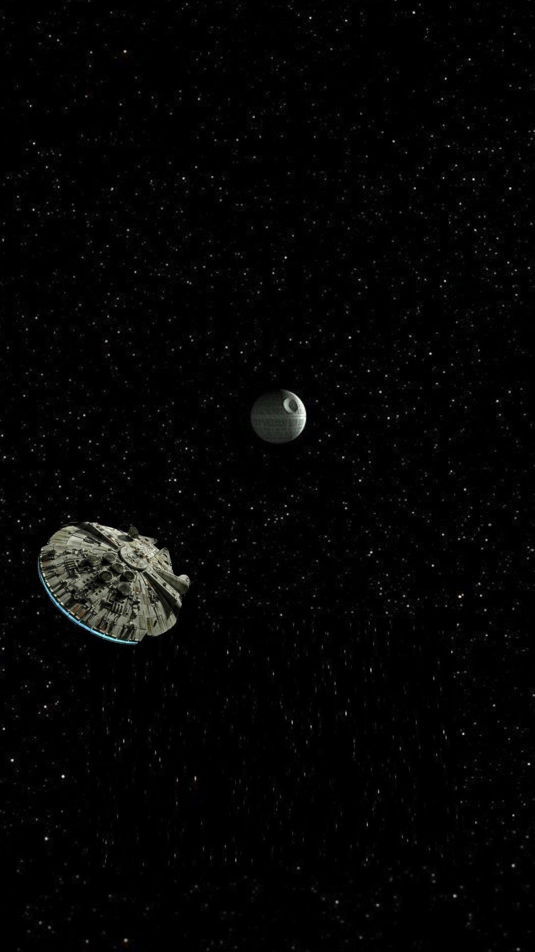 IPhone wallpaper of the Millennium Falcon and the Death Star from Star Wars - Star Wars