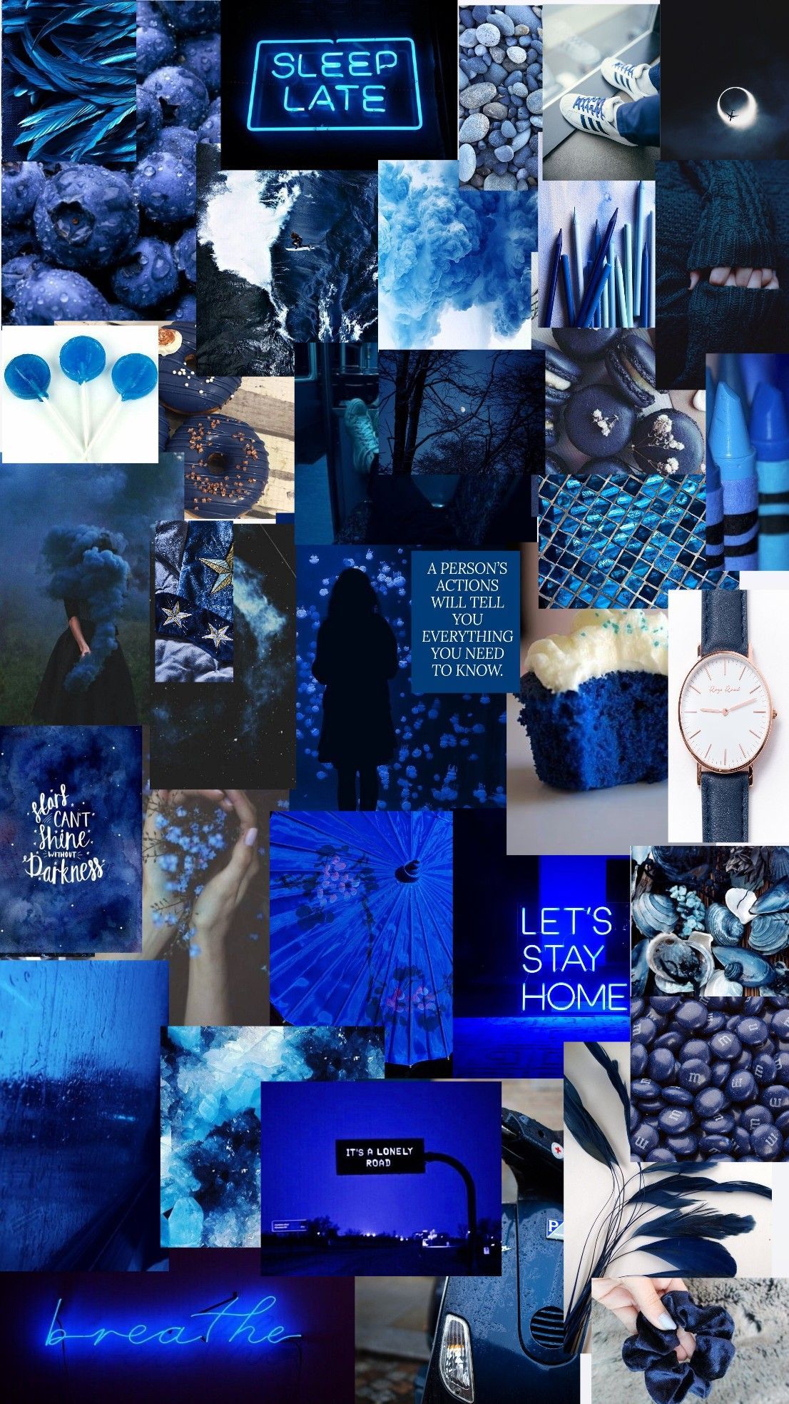 Blue aesthetic collage background with a mix of blue and black pictures. - Blue, dark blue, indigo, navy blue