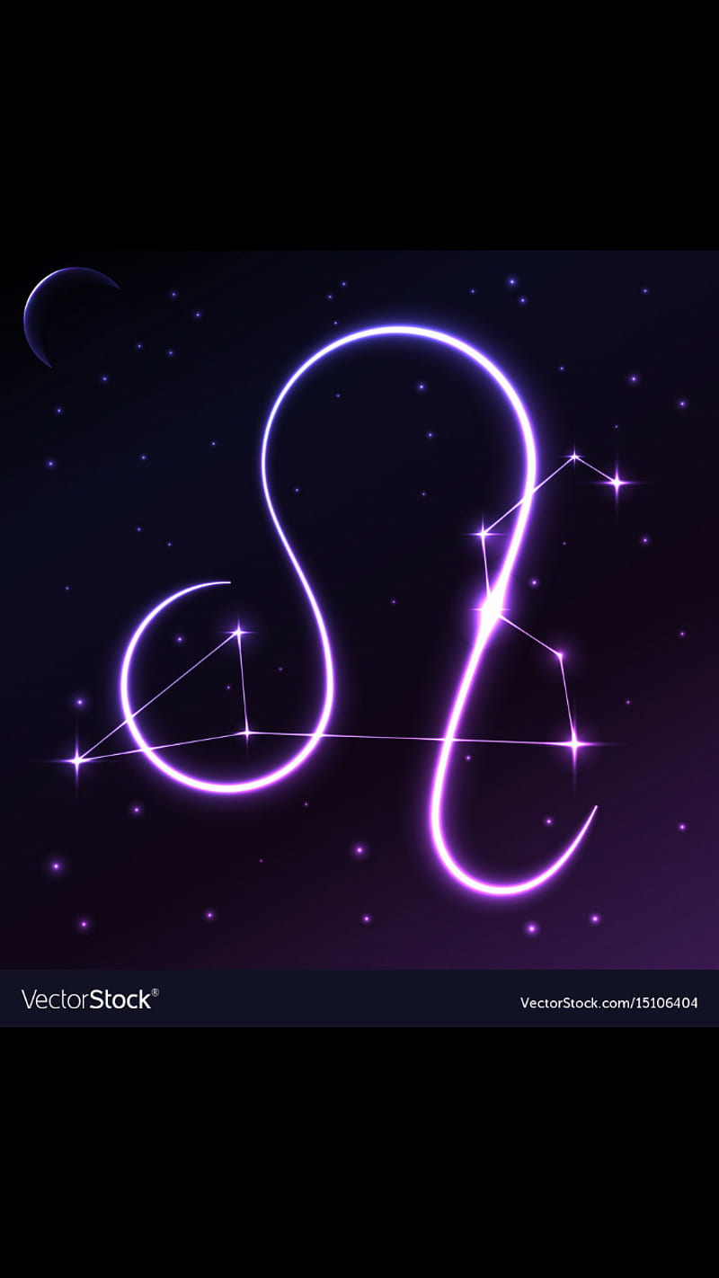 A purple neon sign of the Leo zodiac sign on a black background - Leo