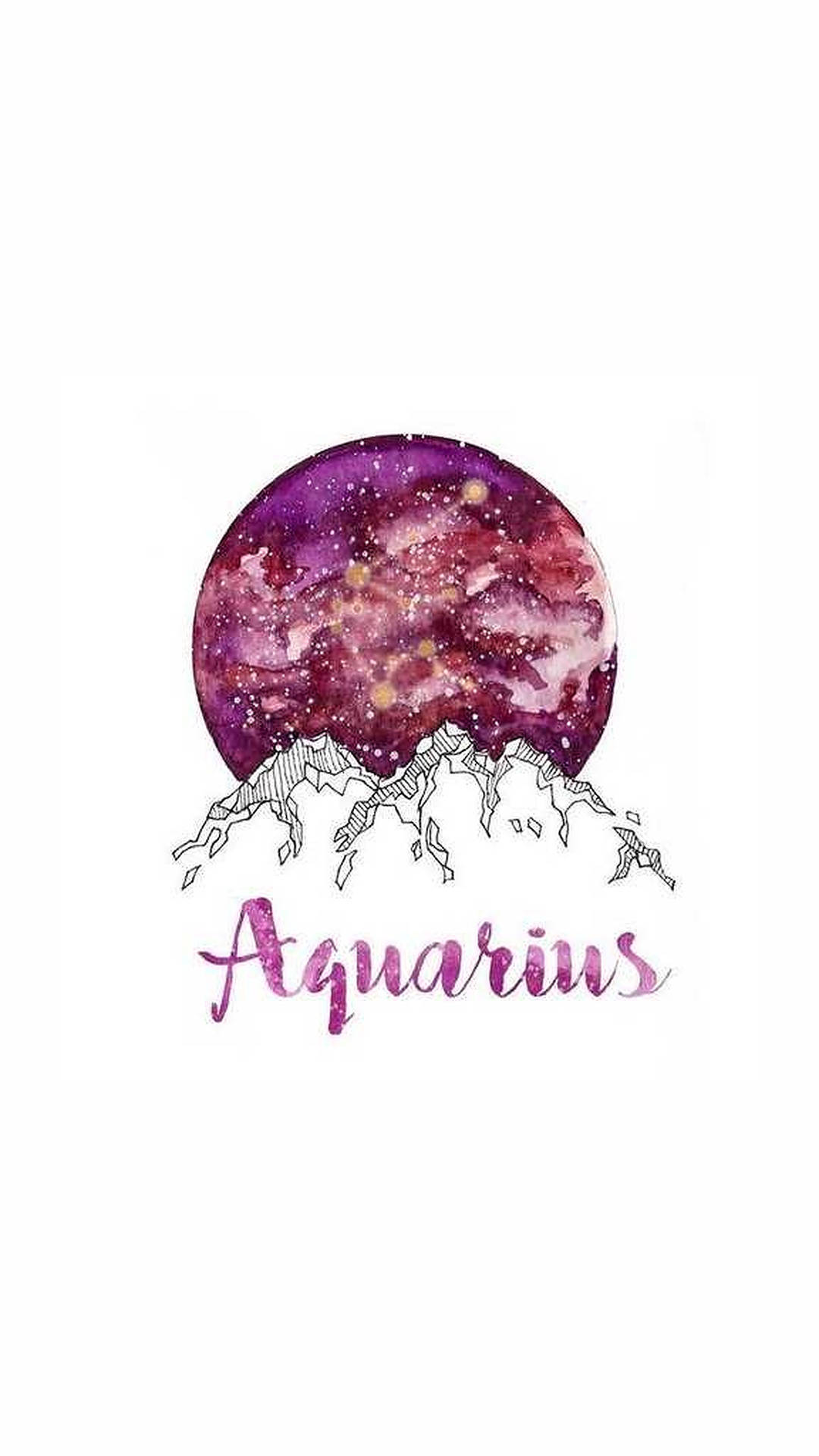 Watercolor galaxy illustration with the word Aquarius - Aquarius