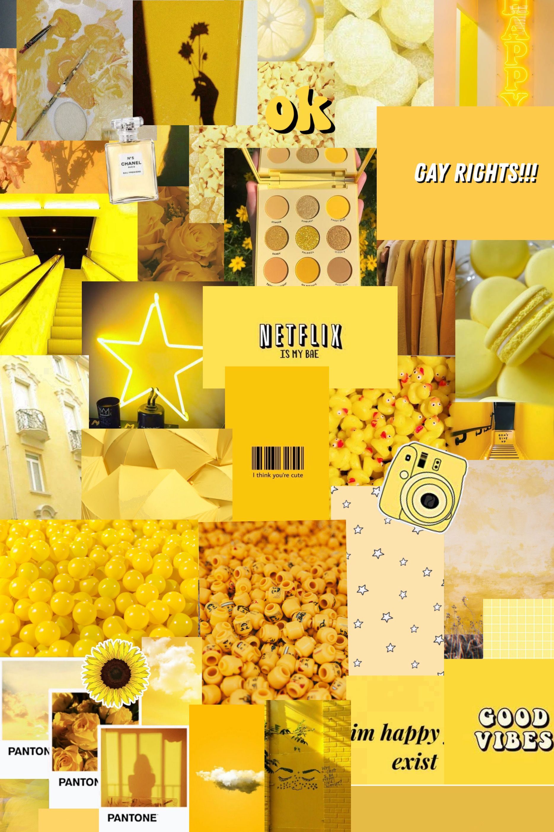 A collage of yellow pictures and text - Pastel yellow, yellow