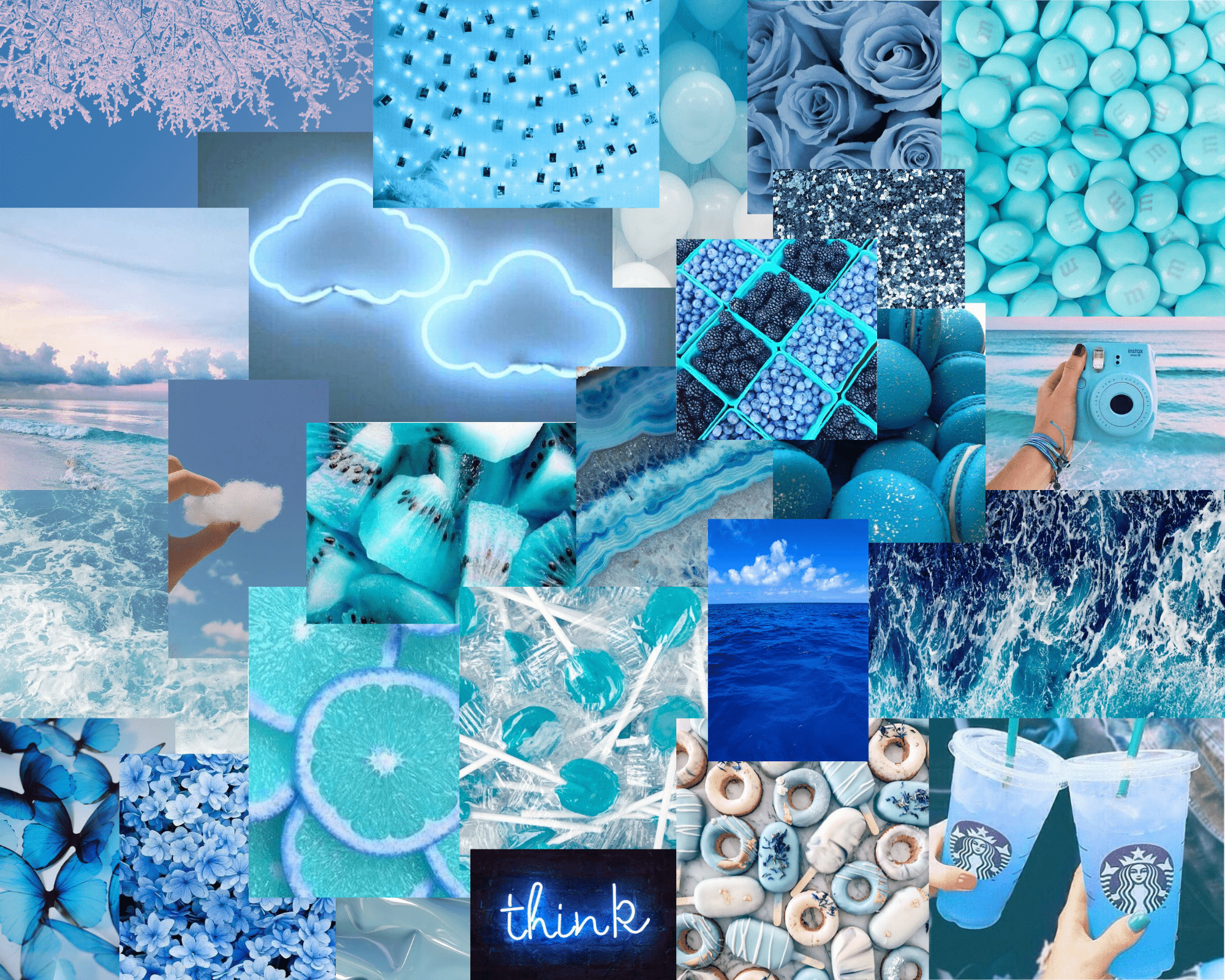 A collage of blue and white images - Blue, pastel blue
