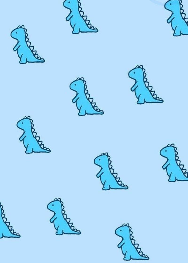 A blue pattern with small dinosaur illustrations - Cute, blue