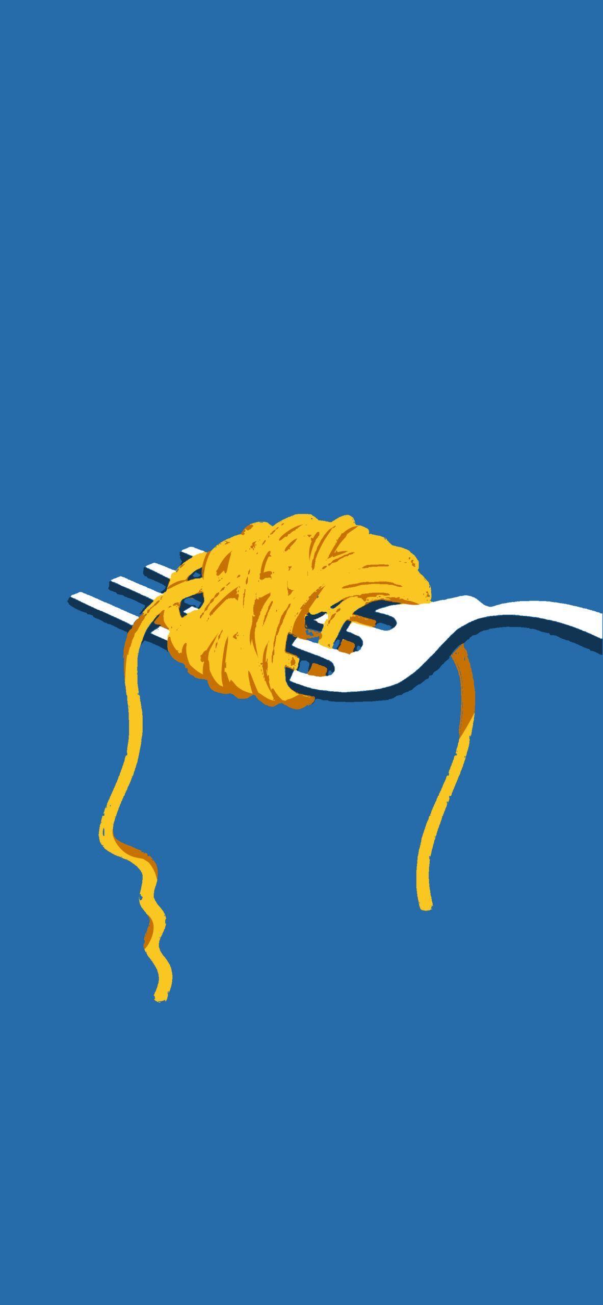 A fork with spaghetti on it is shown - Blue, pasta, art