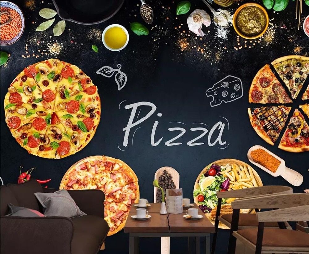 Beibehang Custom 3D Wallpaper Mural Personality Pizza Cake Shop Blackboard Background Wall Papers Home Decor Papel De Parede