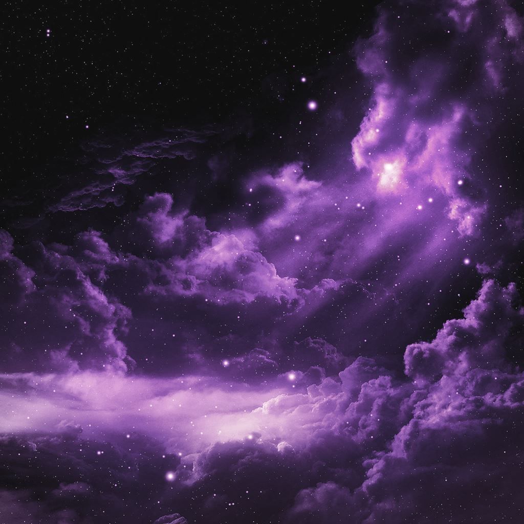 A purple sky with clouds and stars - IPad, space
