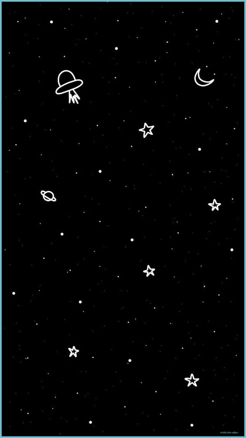 A black aesthetic wallpaper with white stars and a spaceship. - Pretty, design, black phone