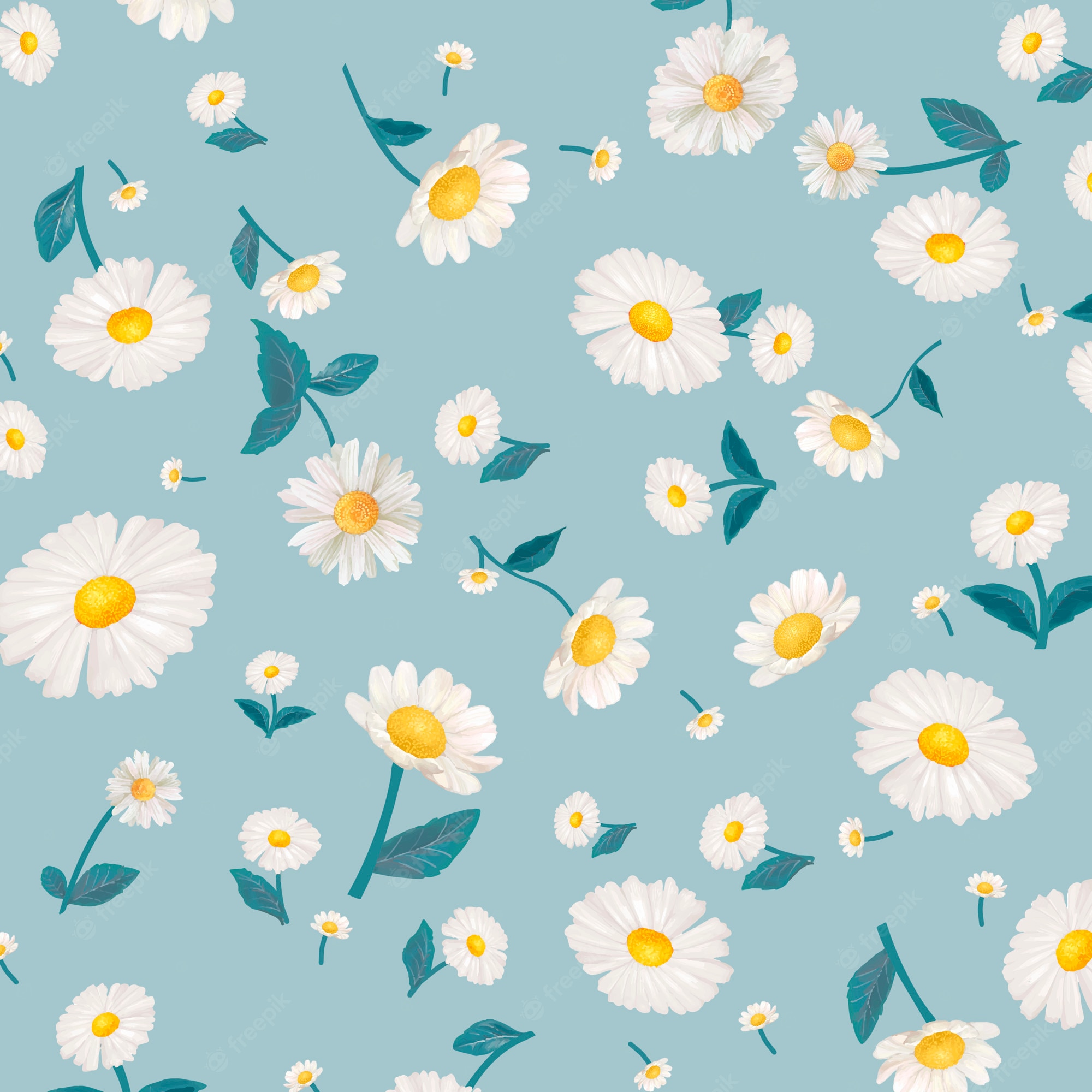 A seamless pattern of white daisies on blue - Daisy