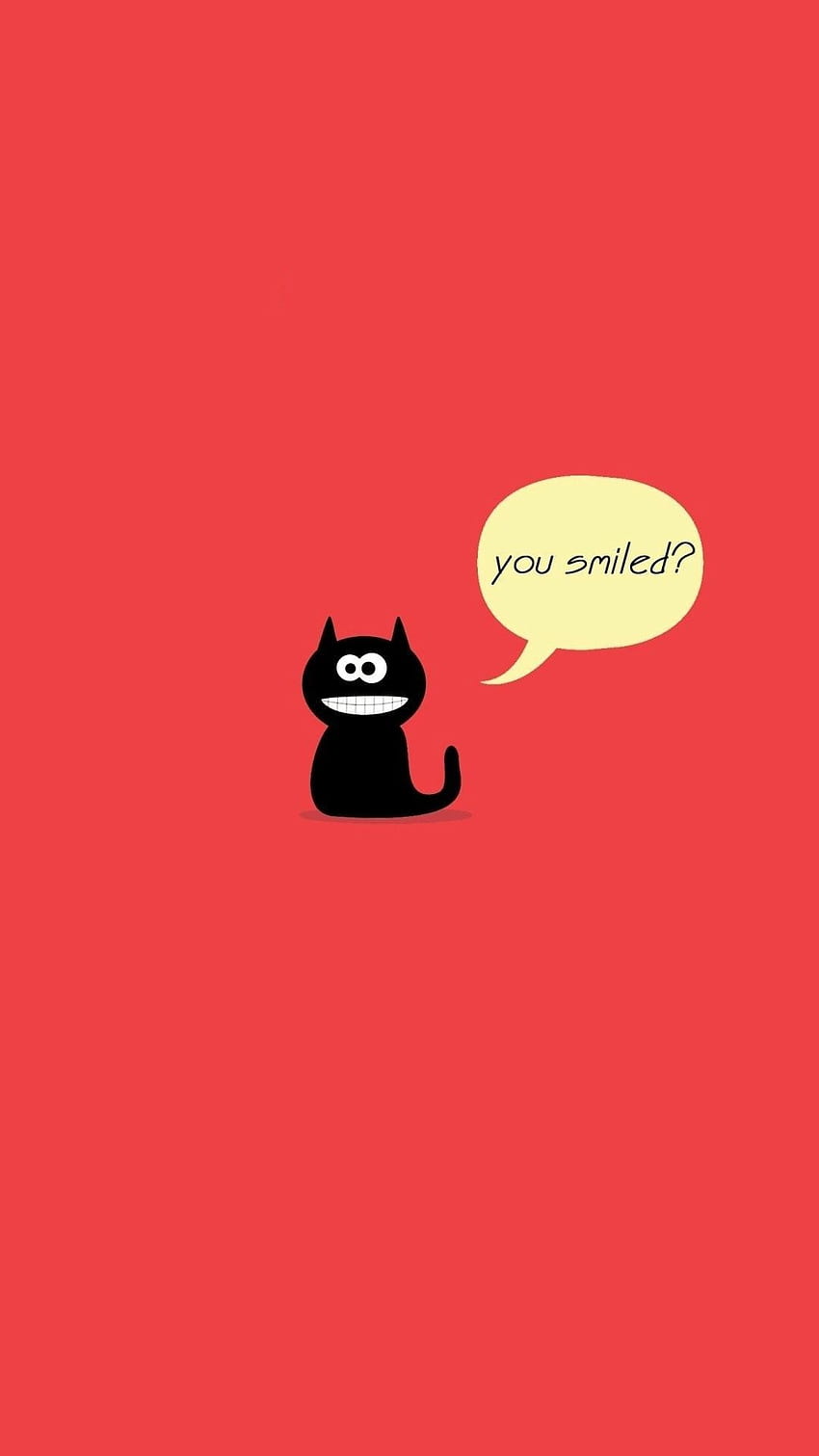Red background with a black cat and a speech bubble saying 