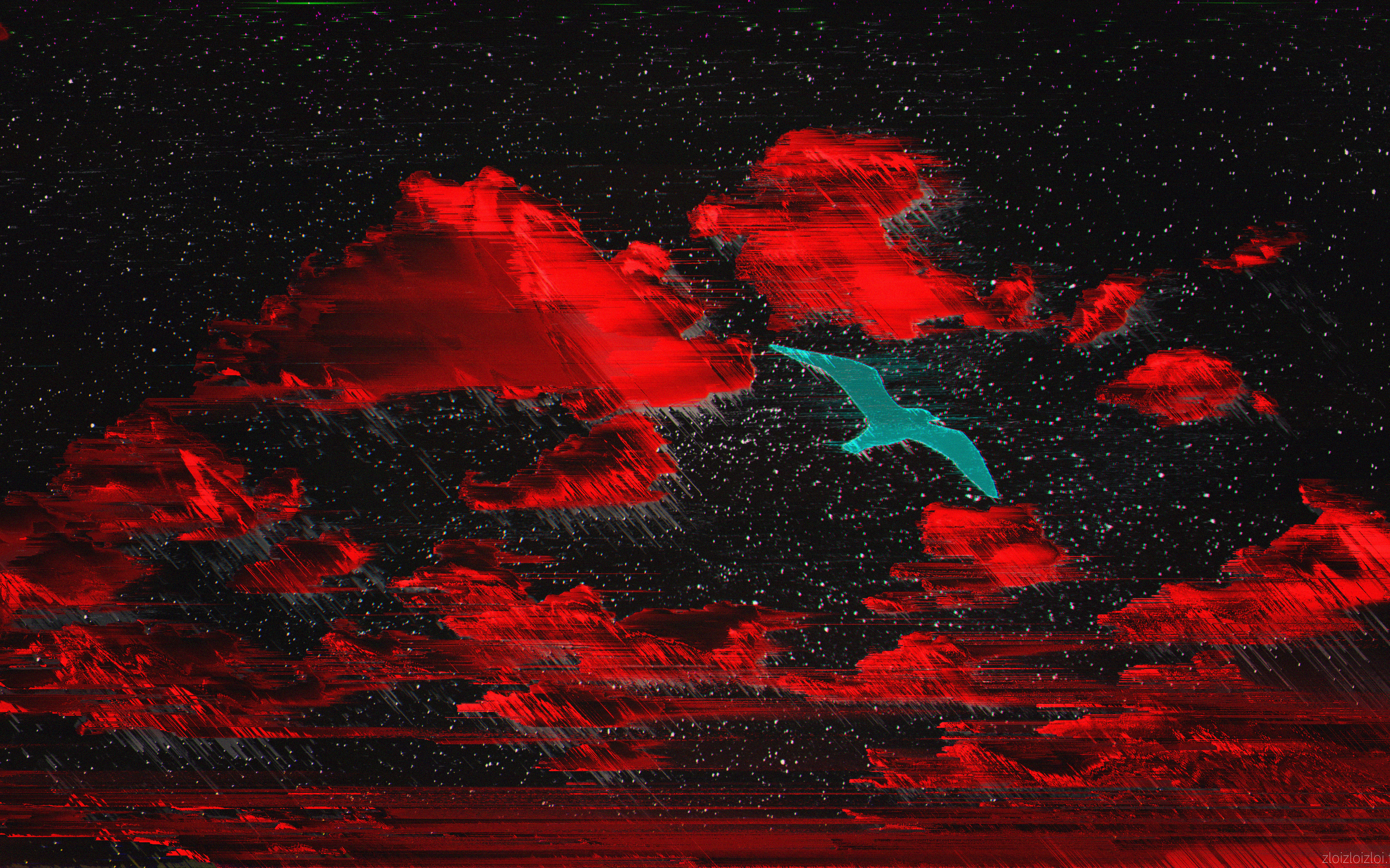 A bird flying in the sky with clouds - Glitch