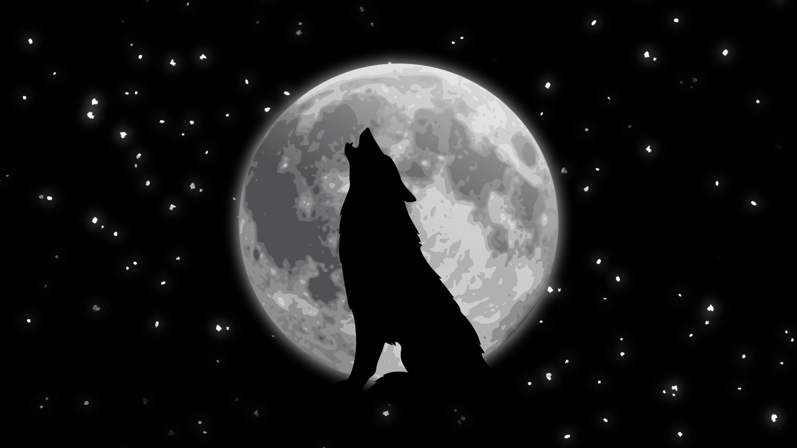 A black and white image of a wolf howling at the moon. - Shrek