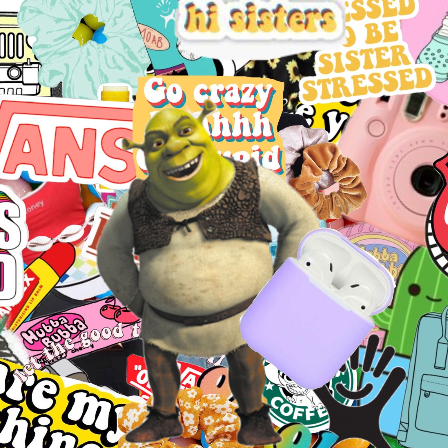 A collage of shrek stickers and other items - Shrek