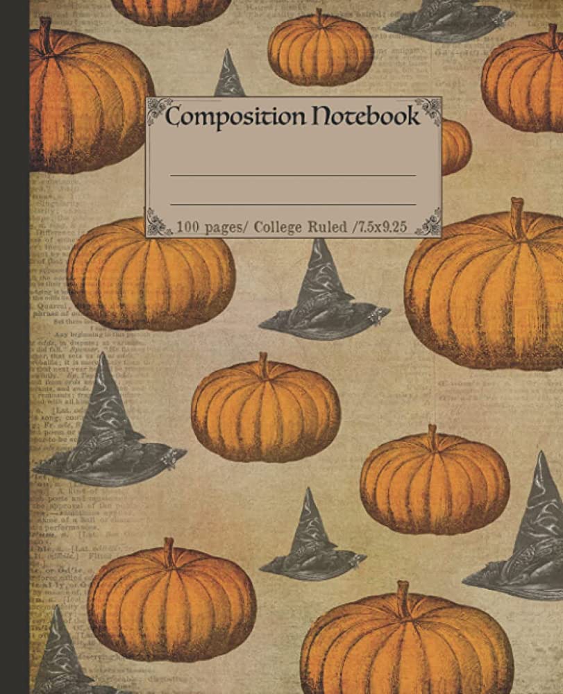 Composition Notebook: Vintage halloween themed witch and pumpkin notebook. Unique aesthetic witchy halloween gift. College ruled.: Stationeries, Mad Hatter: 9798475197394: Books