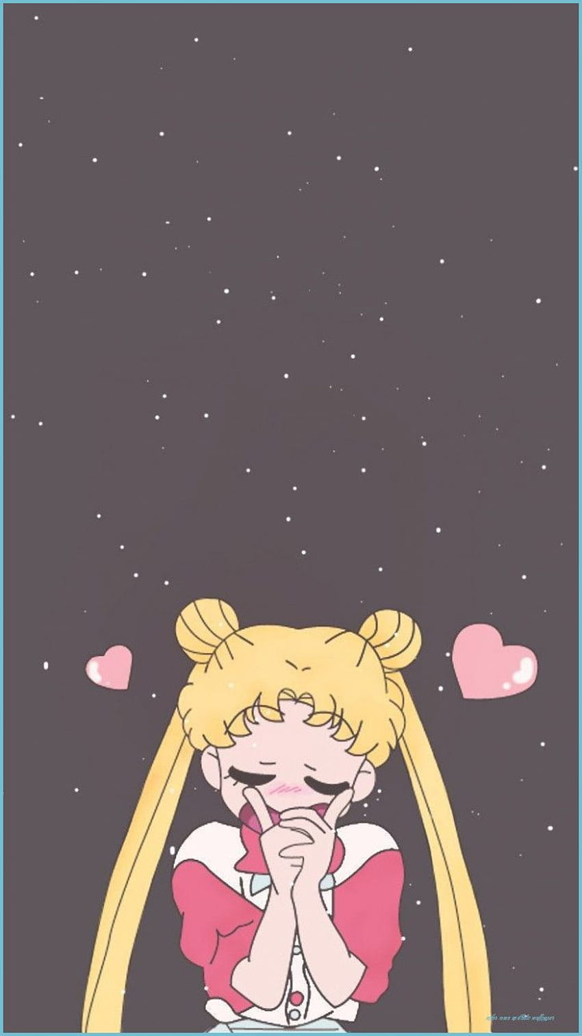 Sailor moon wallpaper, black background, with pink hearts, phone wallpaper, cartoon image of a girl - Sailor Moon