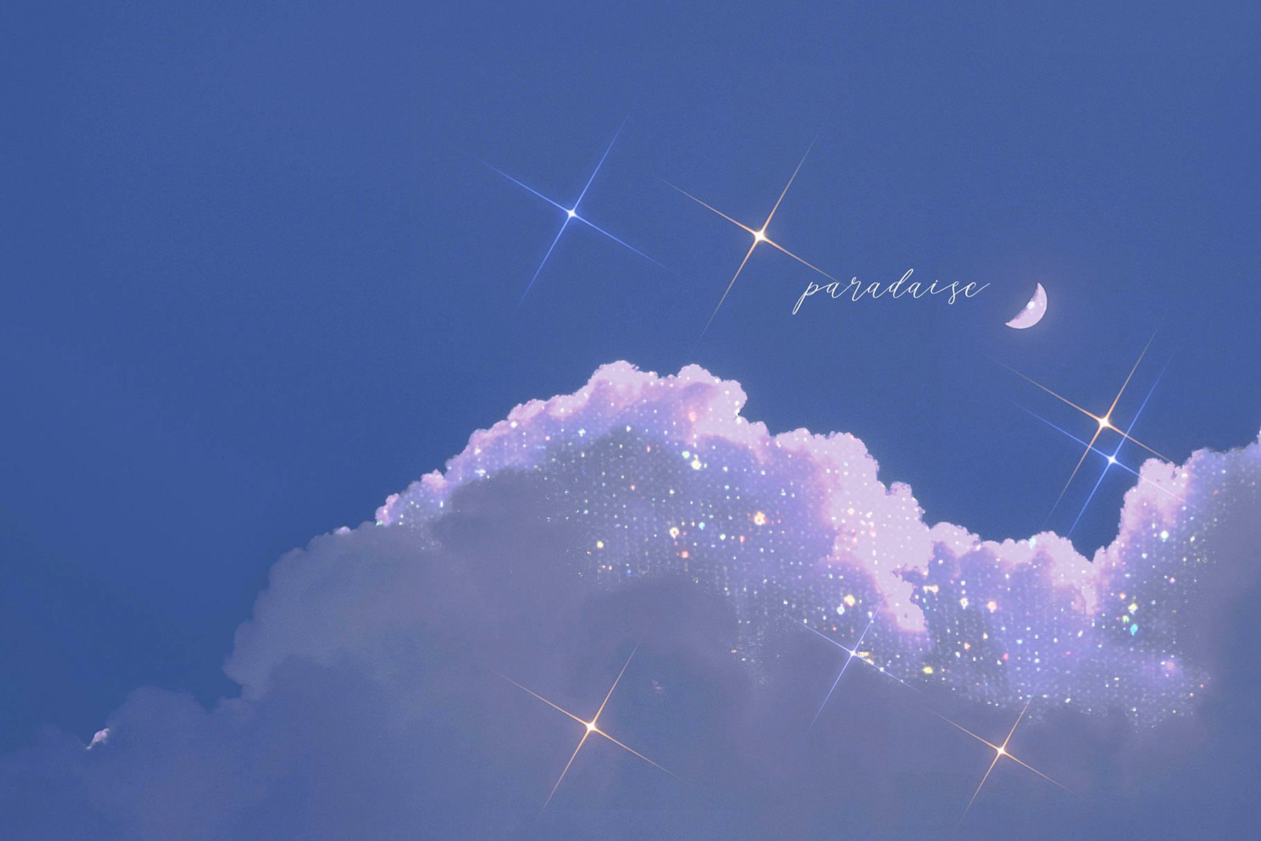 Aesthetic wallpaper of a cloudy sky with stars and the moon - Sky