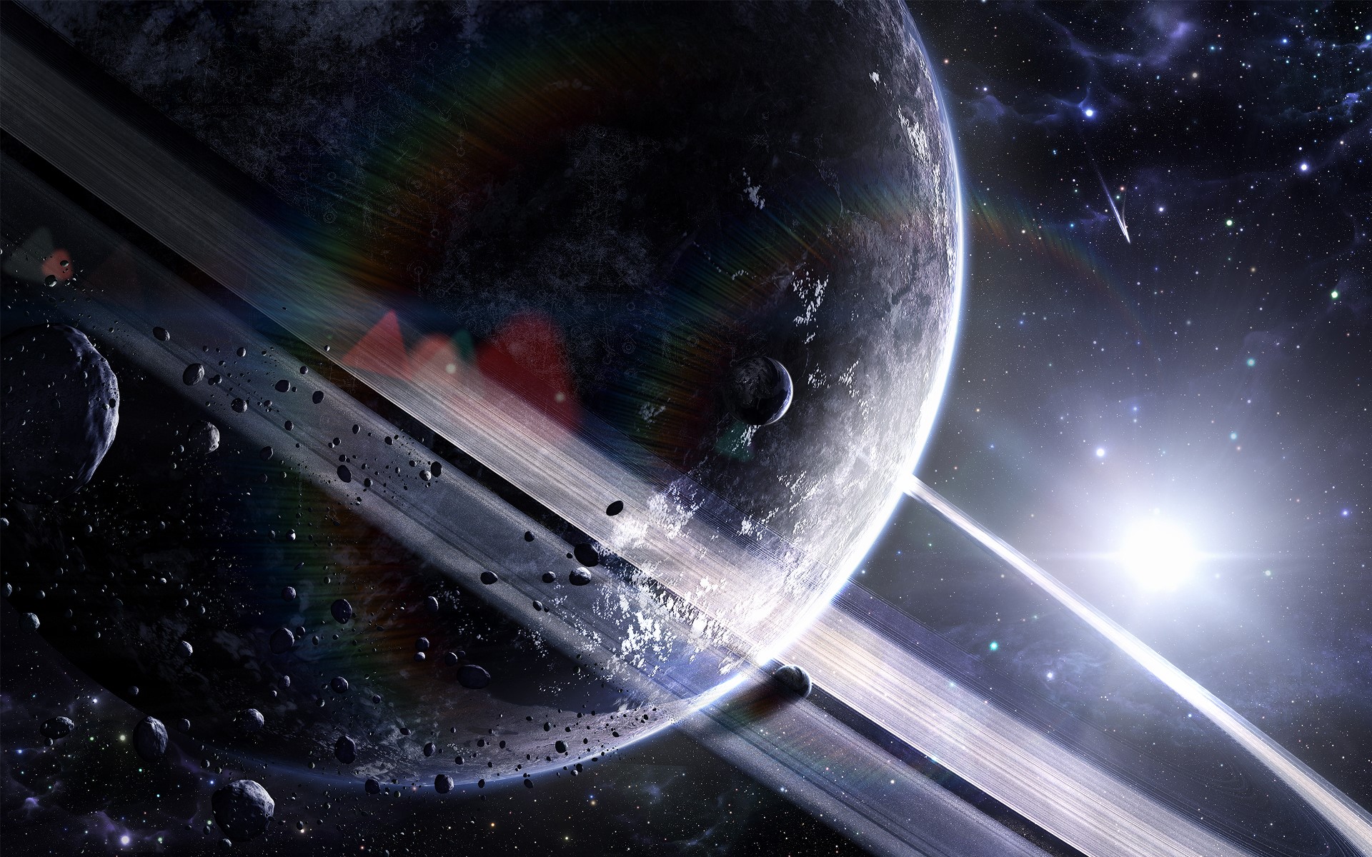 An artist's impression of a distant planet with a ring system. - Planet