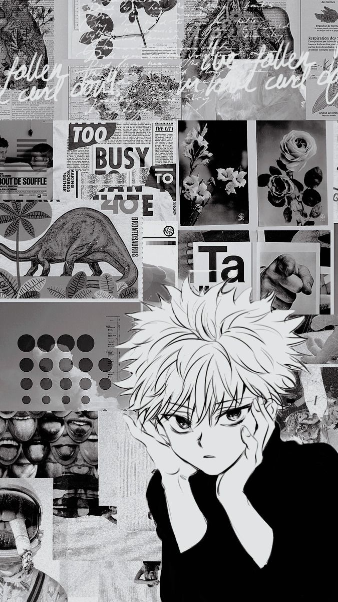 A black and white picture of anime - Killua