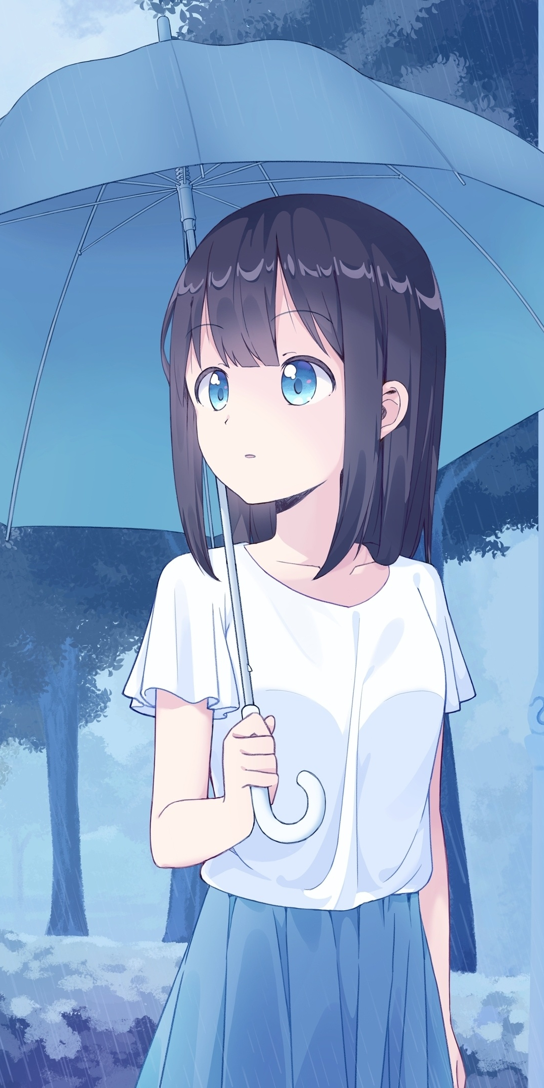 Download wallpaper 1080x2160 anime girl, cute, with umbrella, art, honor 7x, honor 9 lite, honor view 1080x2160 HD background, 18103