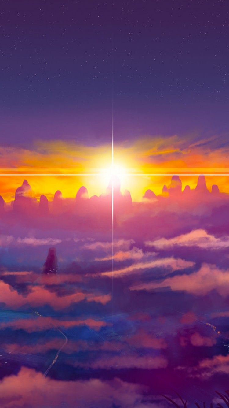 A sunset over the clouds and mountains - Anime sunset
