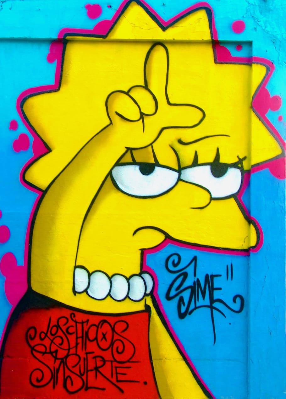 A graffiti mural of the simpsons character - Lisa Simpson