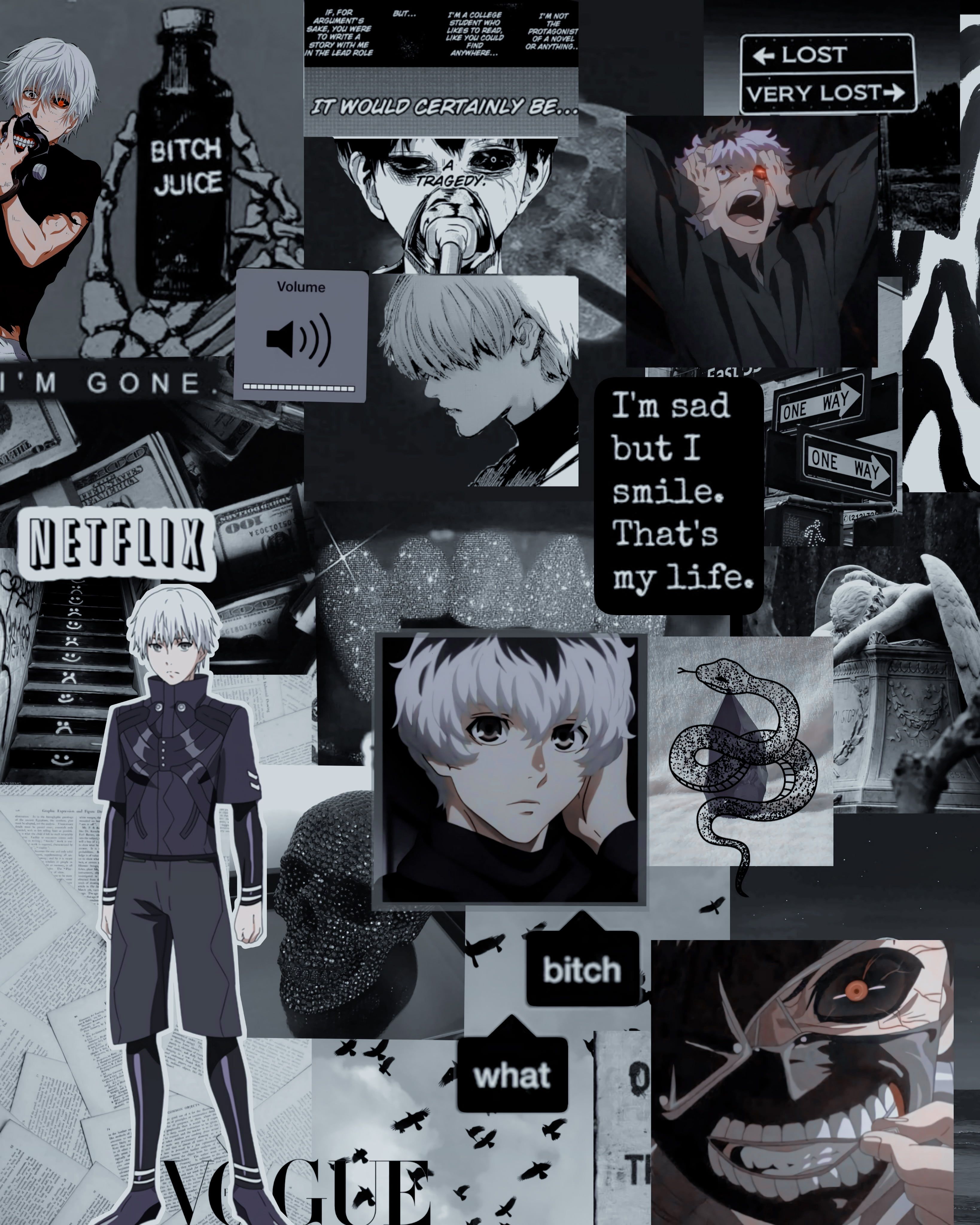 A collage of images with different characters - Tokyo Ghoul