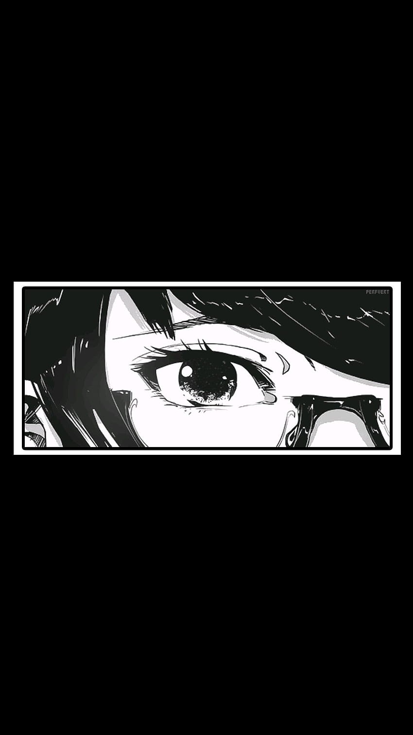 A black and white manga panel of a girl's eyes, one of them bloodshot and teary. - Tokyo Ghoul