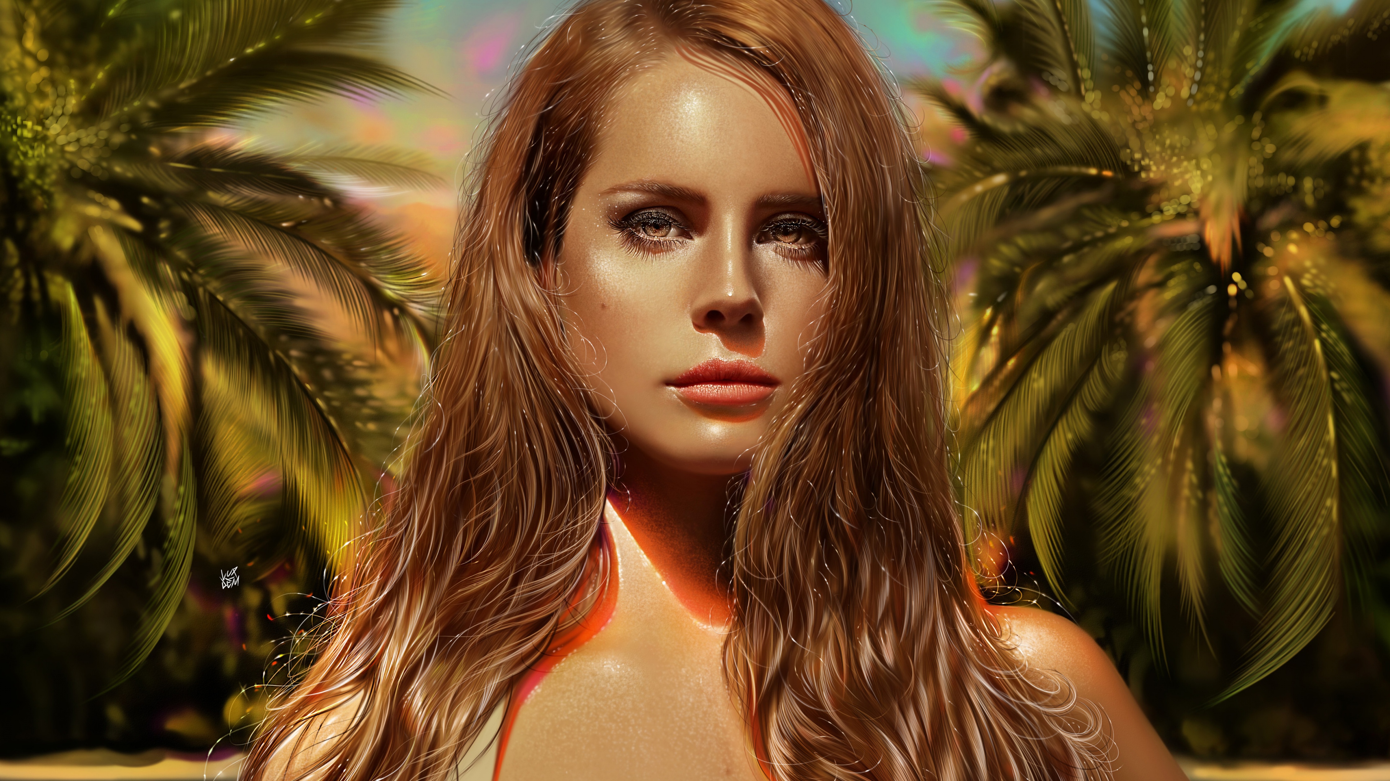 A woman with long hair and wearing bikini - Lana Del Rey
