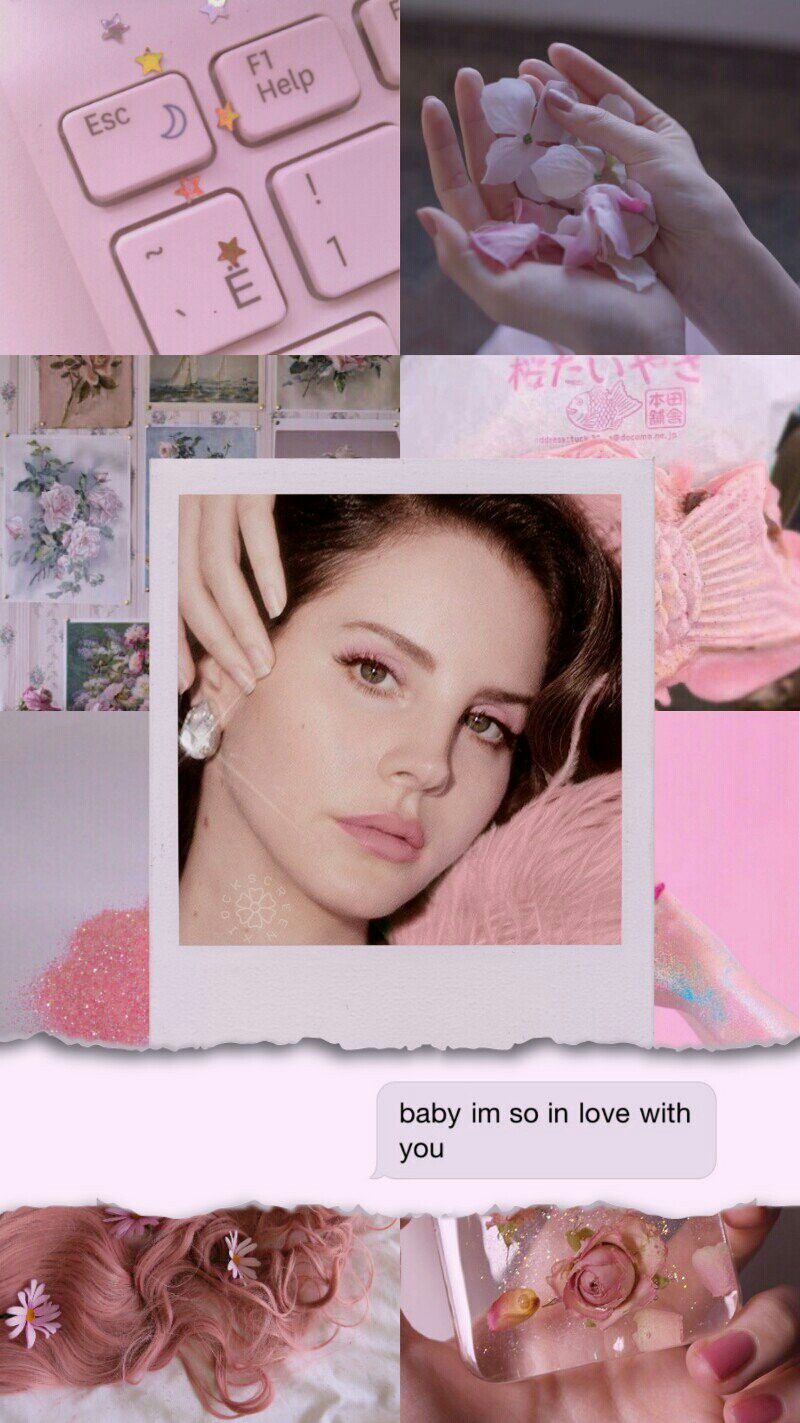 A collage of pictures with pink backgrounds - Lana Del Rey