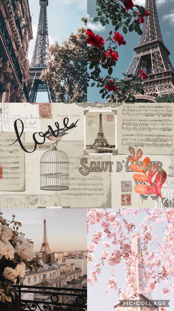 A collage of pictures with the eiffel tower in them - Paris