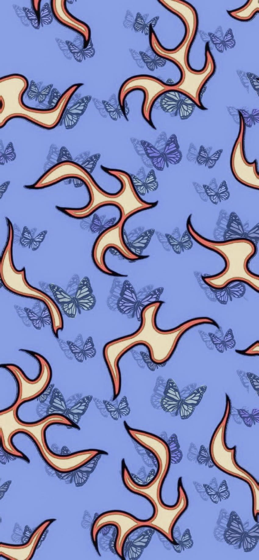 A pattern of flames on blue background - Flames, fire