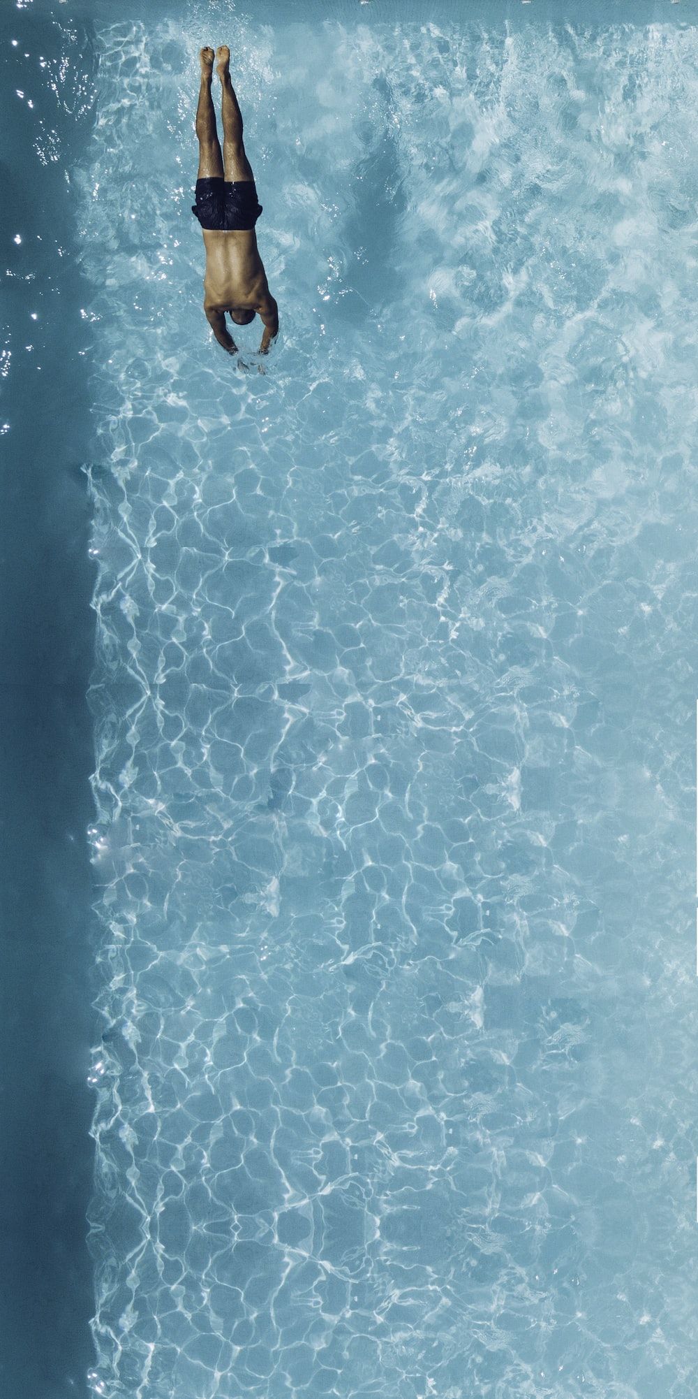 A man in a black swimming trunks diving in a pool - Swimming pool