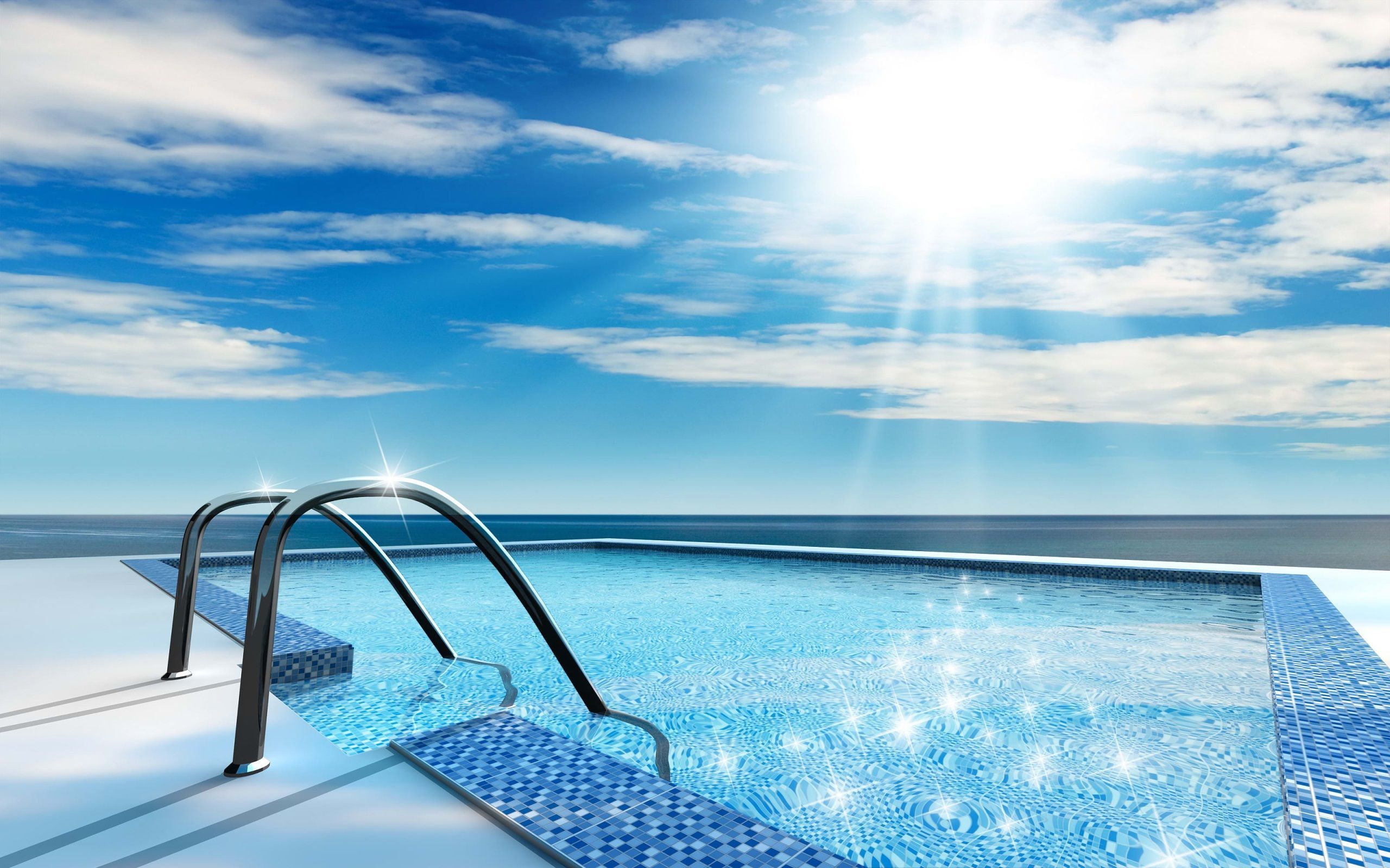 A swimming pool with a ladder leading into the water - Swimming pool