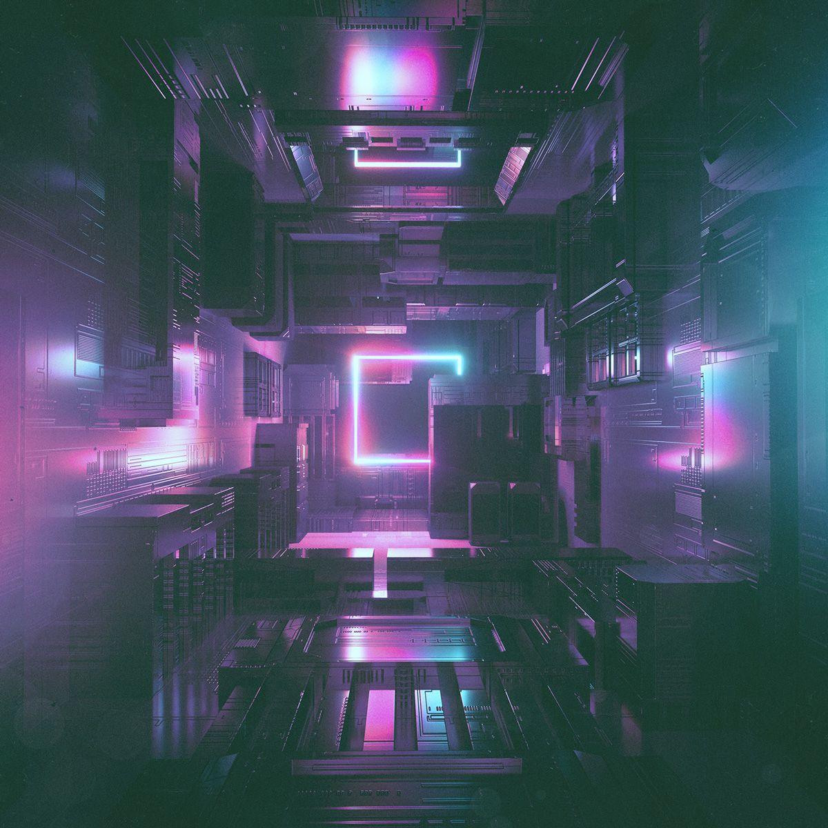 A digital artwork of a neon lit, futuristic, cyberpunk city. - Technology