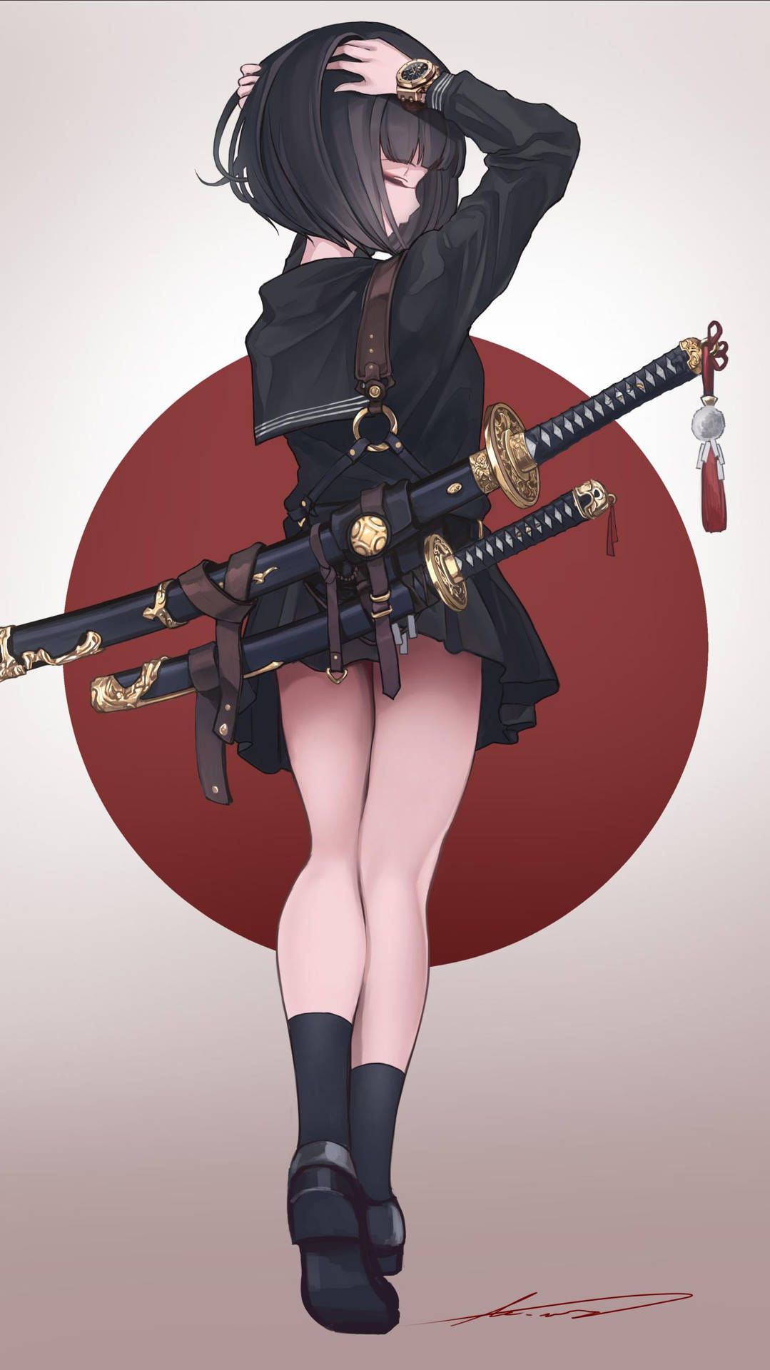 IPhone wallpaper anime girl with a sword in her hands - Samurai