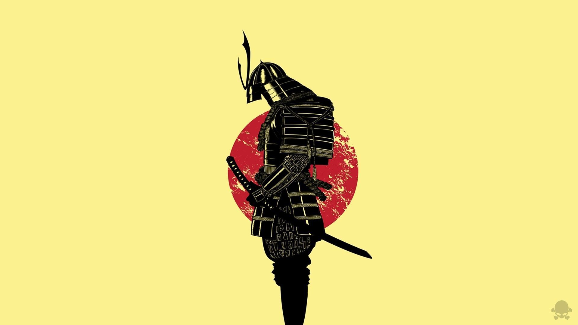 A samurai standing in front of a red sun - Samurai