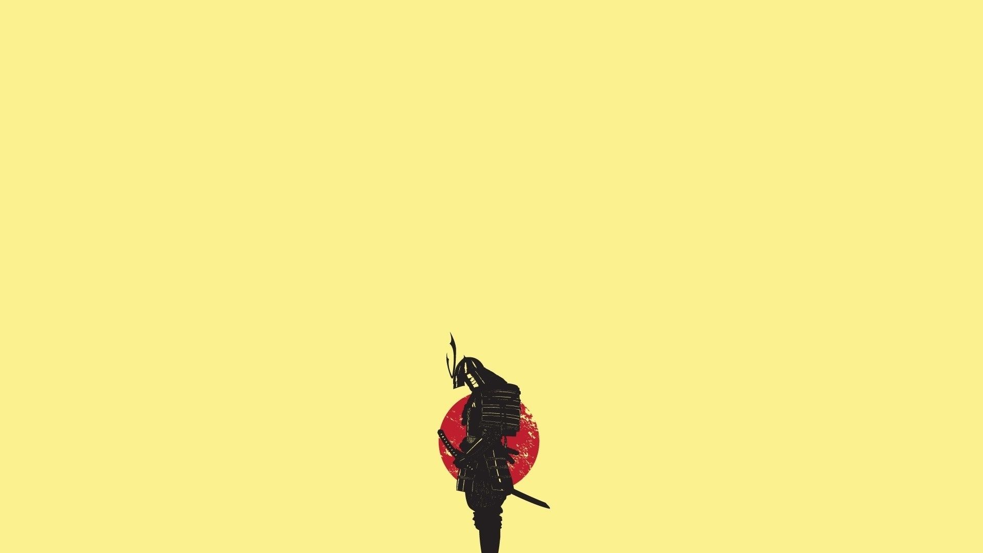 Minimalistic wallpaper of a samurai standing in front of a red sun - Samurai