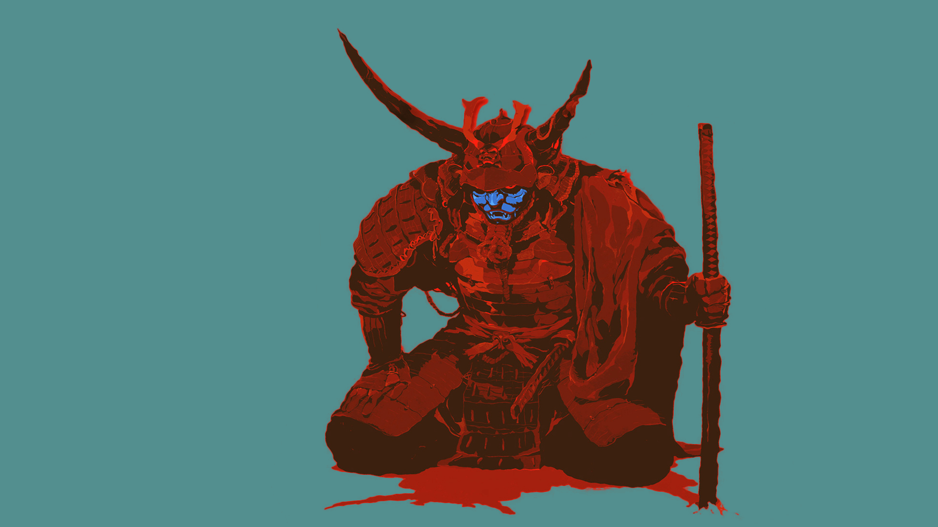 Red samurai with a blue face and a red sword - Samurai