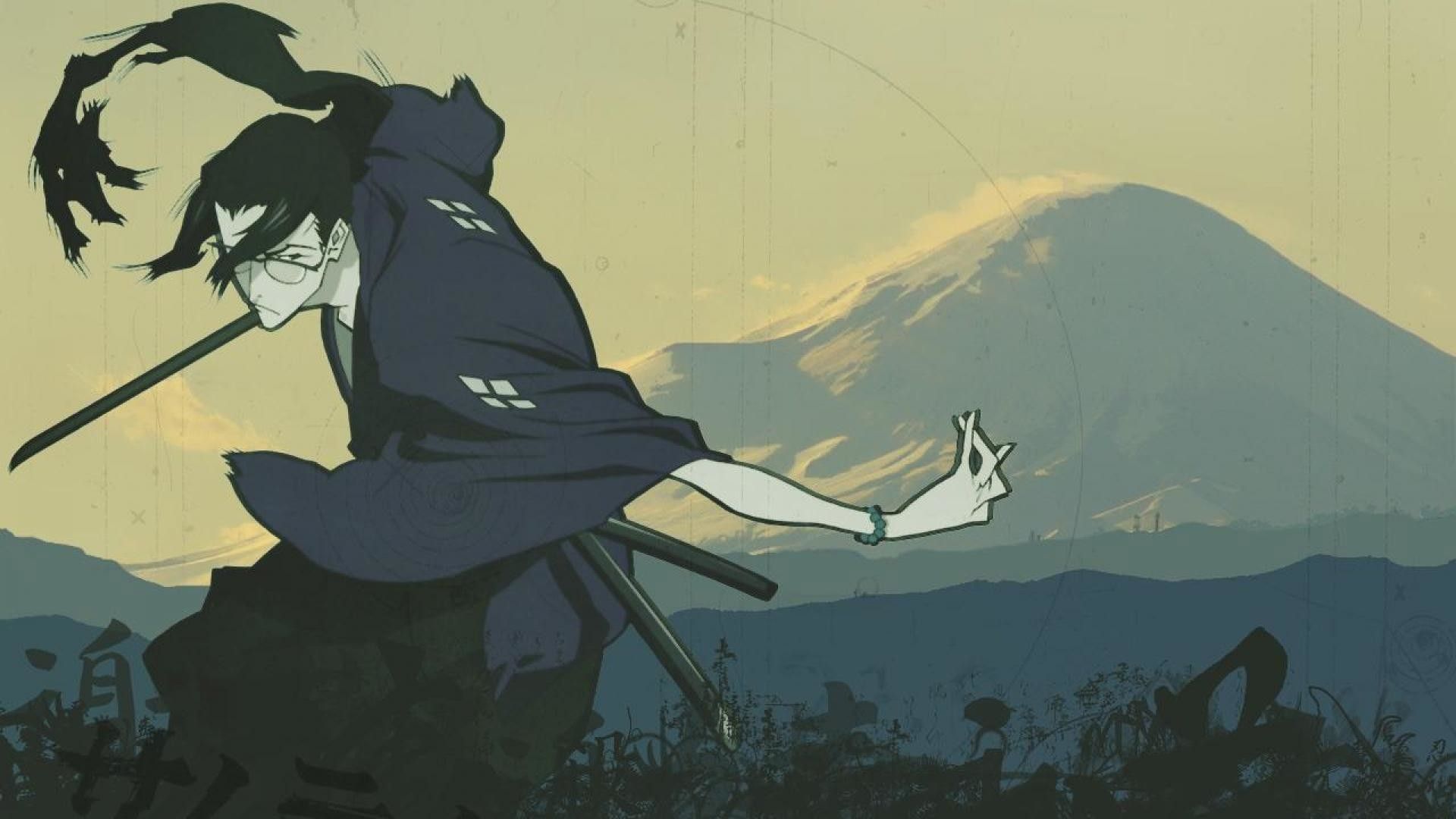 A man with swords and an umbrella in the mountains - Samurai