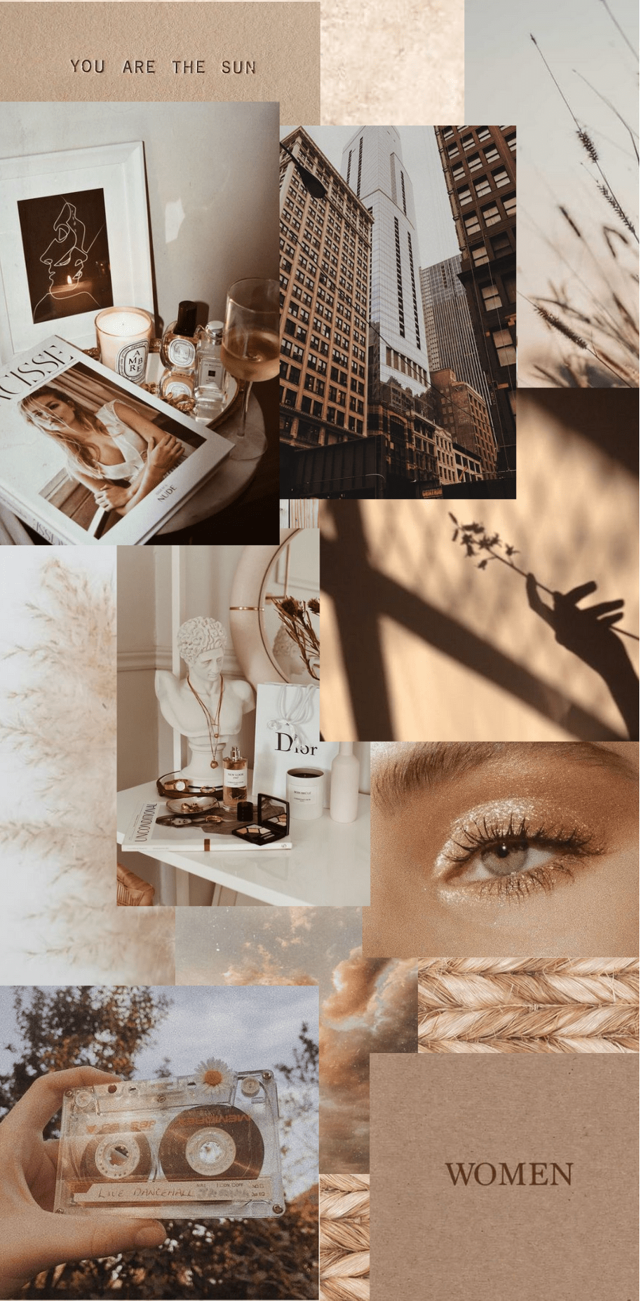 A collage of photos in a tan and brown aesthetic. - Neutral