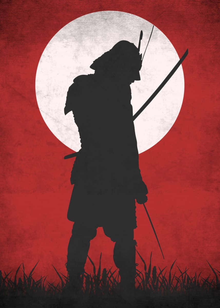 A samurai standing in front of a red sun - Samurai