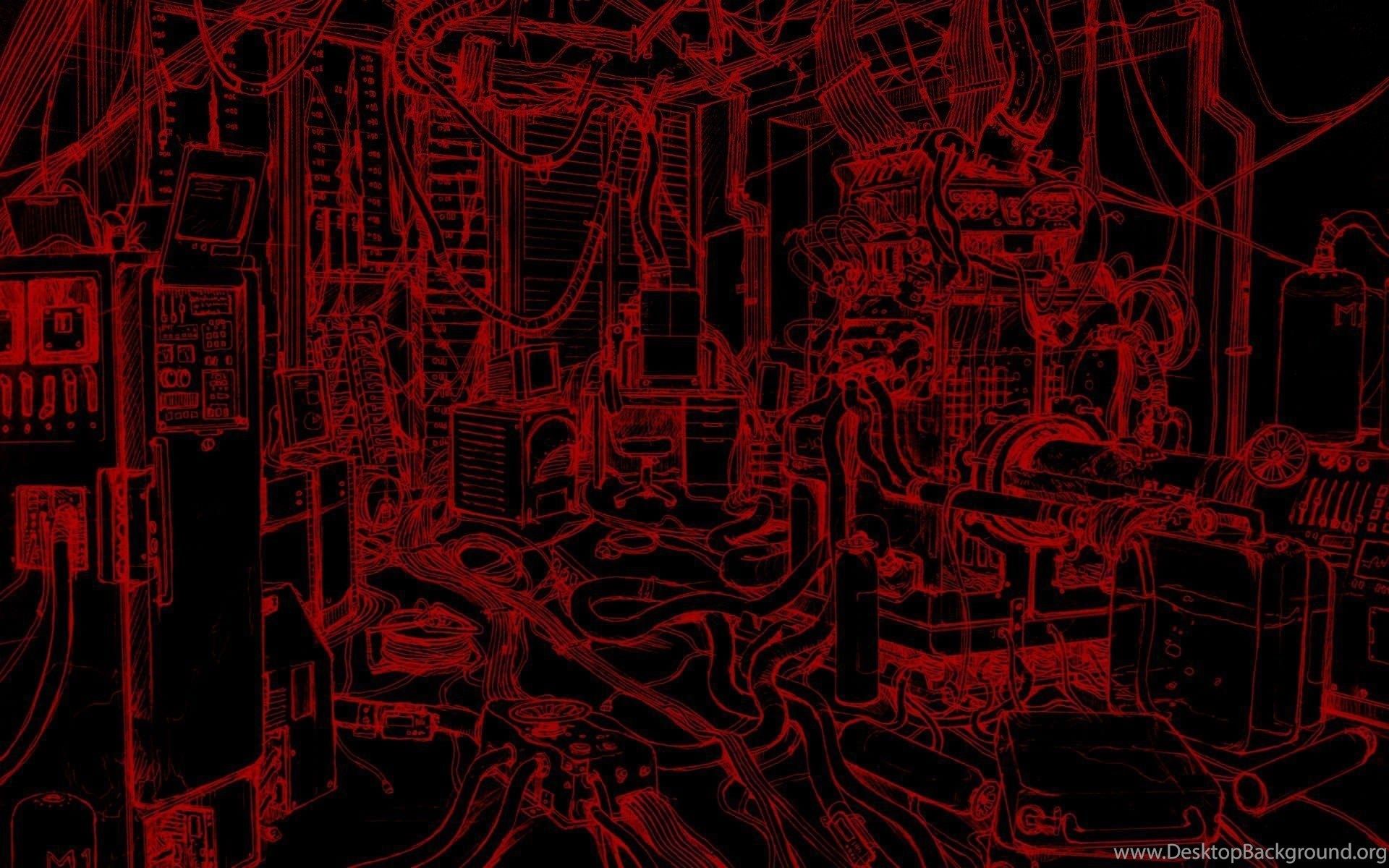 A red drawing of an industrial room - Technology
