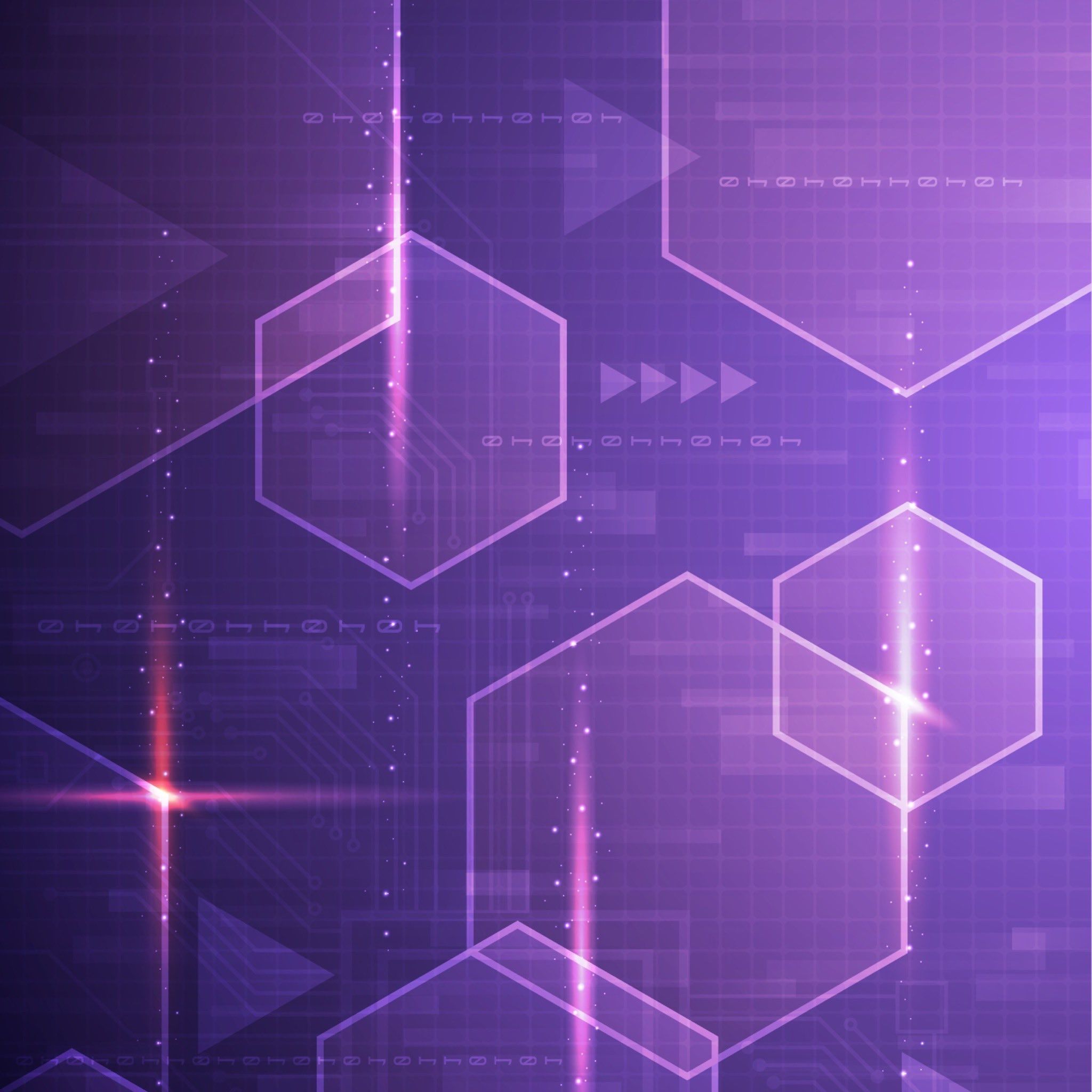 Purple hexagons and lines on a dark purple background - Technology