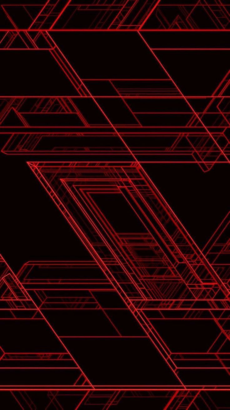 Red neon lines on a black background - Technology