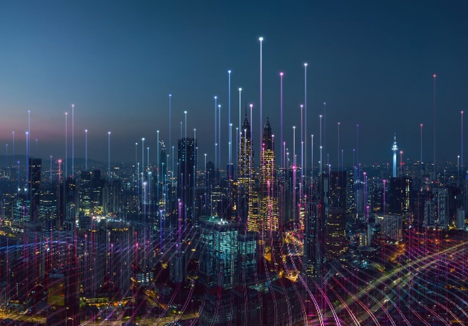 Is an illustration of a city with many lights - Technology